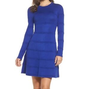 Eliza J royal blue A-line sweater dress crewneck long sleeve size M